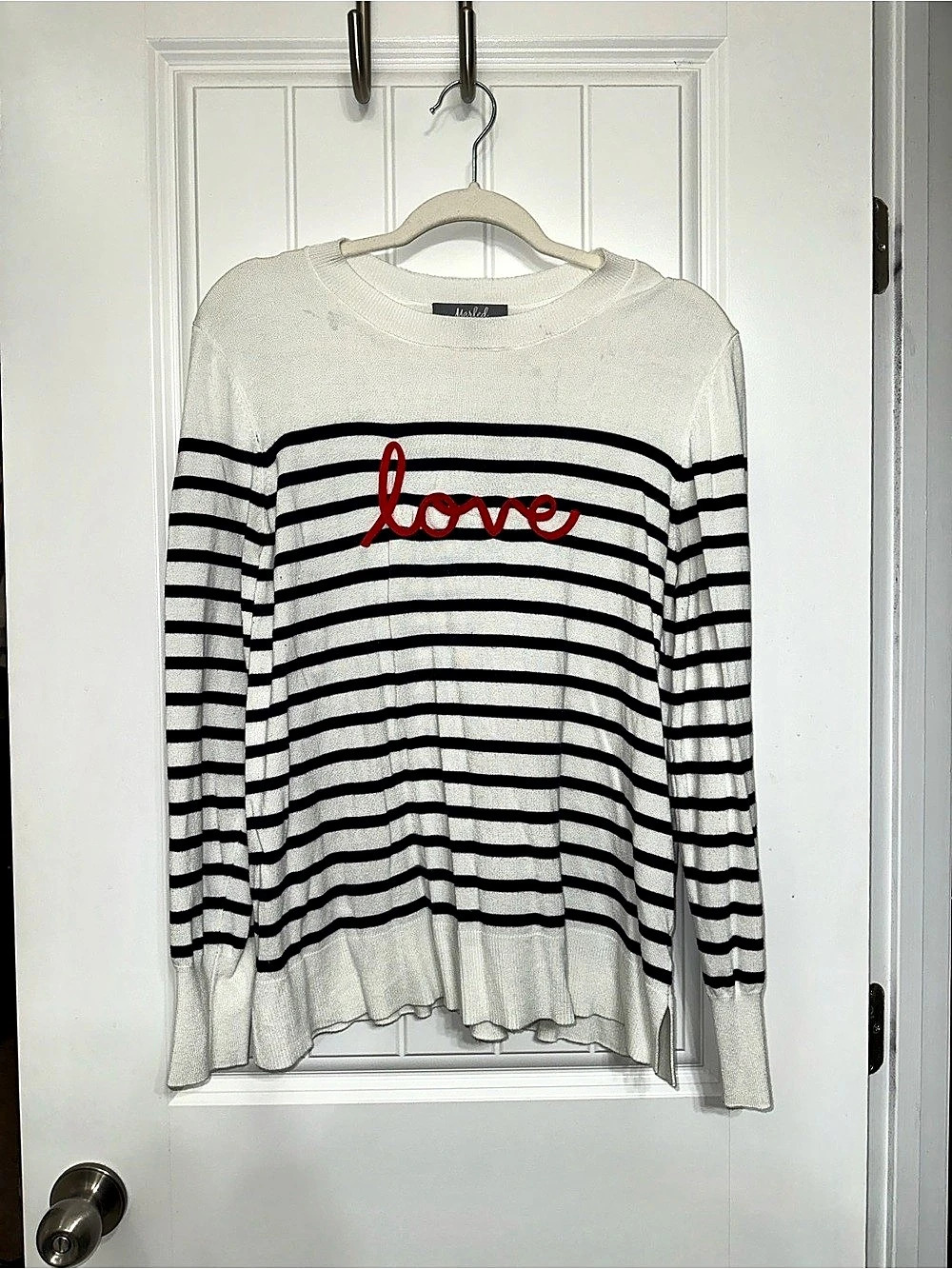 Marled Striped Love Sweater in White & Black Size XL